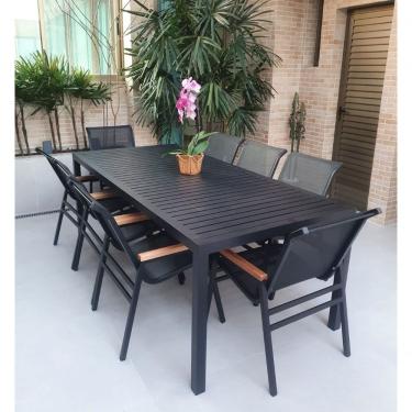 Imagem de Jogo De Mesa Ripada Alumínio 8 Cadeiras Nossakasa De Jardim Piscina Jantar