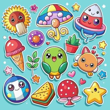 Imagem de Adesivos Kawaii Fofos para Decoração Infantil - Personagens Natureza Alimentos para Quarto e Cadernos 50x50cm