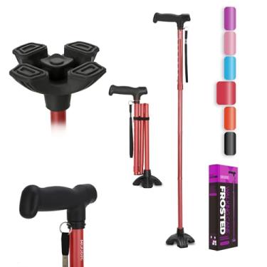 Imagem de MOODIC Bengala Para Mulheres, Aderência Estendida; Base Sólida; Dobrável; Altura Ajustável; Leve; Independente; Portátil Homens (Vermelha)