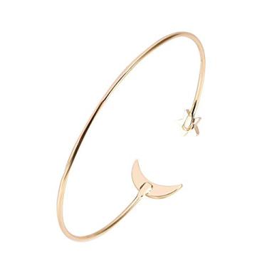 Imagem de Pssopp Pulseira Banhada por Cobre, Material de Cobre Durável, Design único de Lua e Estrela, Versátil e Elegante, Fechamento Aberto Conveniente, Escolha Perfeita, Ajuste Ajustável, Pulseira Feminina para Mulheres (Ouro)