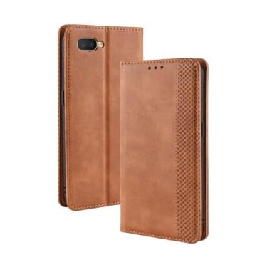 Imagem de Capa para OPPO R15X,Retro Flip magnético,Caso de telefone de couro PU,Design de carteira com 3 slots de cartão e 1 clipe de dinheiro -Brown