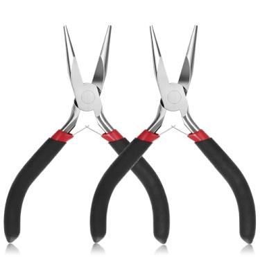 Imagem de Qulkws Conjunto de mini alicate de ponta de agulha, 2 peças de alicate de nariz de agulha para fabricação de joias, alicate de nariz de corrente preta, alicate de artesanato pequeno com mandíbula lisa
