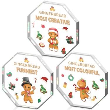 Imagem de 3 peças de Natal Gingerbread Man Contest Trophy 12 cm acrílico Gengibre Man Troféu Medalha Kit de Decoração Engraçado Festa Troféus Casa Prêmios para Natal Competição de Natal Suprimentos de Festa