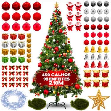 Imagem de Árvore de Natal 450 Galhos Decorada Com 98 Enfeites Pisca Pisca Decora