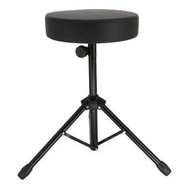 Imagem de Milageto Banco de música Drum Throne confortável tripé portátil dobrável assento de bateria acolchoado couro PU para aulas viagens prática concerto