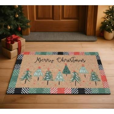 Imagem de Folkulture Tapete de porta de Natal ao ar livre, tapetes de porta de Natal ecológicos para porta da frente, 71 x 40 cm tapete de boas-vindas ou capacho para entrada em casa, tapetes de porta de fibra duráveis e antiderrapantes (Feliz Natal)
