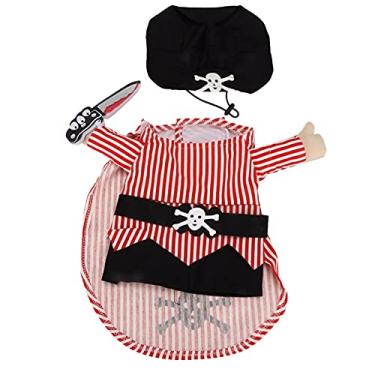 Imagem de Cryfokt Conjunto Engraçado de Fantasia de Pirata para Animais de Estimação, Roupa de Cosplay Adequada para Cães e Gatos, Roupas e Chapéu de Poliéster para Animais de Estimação, Ideal para Festivais,