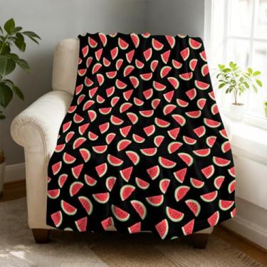 Imagem de Cobertor de lã de melancia 152 x 203 cm para sofá cama, cobertor de flanela de microfibra super macio e aconchegante leve para mulheres, homens e crianças