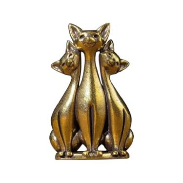 Imagem de Mokuanza Couple Cat Figurines Decor Vintage Brass Sculpture Art Piece, Intertwined Loving Cats Statue Artwork for Home, Office, or Café, Living Room, or Desk Display (Conjoined)