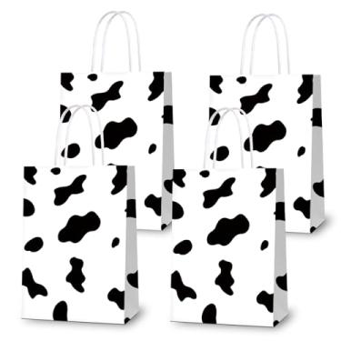 Imagem de KERINGO 16 peças de sacos de festa com estampa de vaca branco para lembrancinhas de festa com tema de fazenda de vaca, sacolas de presente, sacolas de doces de papel para animais de fazenda