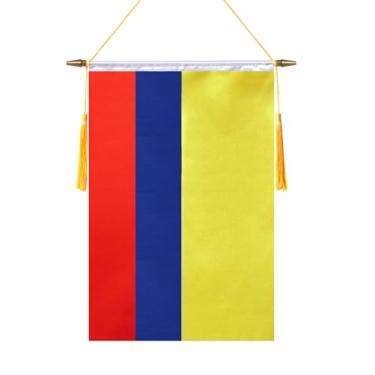 Imagem de TMHTMH Bandeira colombiana de parede de 45,7 x 30,5 cm, poste suspenso de madeira e acabamento acetinado duplo, bandeira colombiana pendurada, para sala de casa, sala de aula escolar, clube e porta