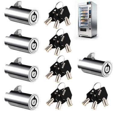 Imagem de 5 conjuntos de fechaduras de máquina de venda automática, fechaduras de segurança tubulares de metal com chave, conjunto de cilindros de bloqueio numerados para máquinas de lanches, máquinas de garra