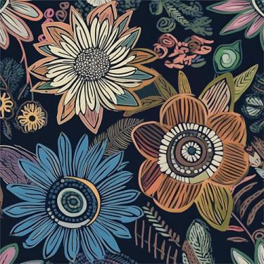 Imagem de Papel de parede floral boho descascar e colar, papel de contato de flores escuras 44,5 cm x 299,7 cm, mural de parede botânico vintage autoadesivo removível à prova d'água para paredes, prateleiras