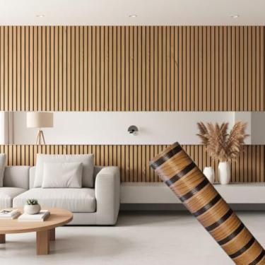 Imagem de Papel de Parede PREMIUM 3D Madeira Ripado 10 metros = 2 Rolos de 5m X 45cm Autoadesivo Sala, Quarto, Escritório