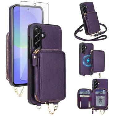 Imagem de Capa de telefone para Samsung Galaxy A56 5G carteira com zíper capa de bolsa protetora de tela transversal alça magnética destacável compatível com bloqueio de RFID MagSafe Flip A 56 56A mulheres