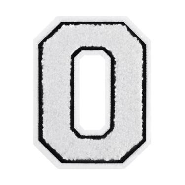 Imagem de 1 PÇ Patch de letra de chenille de ferro branco de 11,4 cm com borda preta – Remendos do alfabeto para roupas, jaquetas, mochilas, chapéus para decoração personalizada, nome personalizado e artesanato