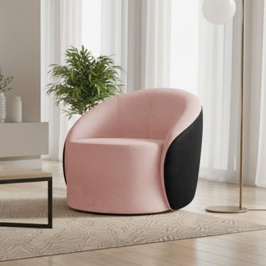 Imagem de Poltrona Sala Orgânica Lua Fixa Sintético Pu Preto-bouclê D03 - D'rossi Rose