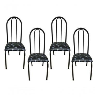 Imagem de Kit 4 Cadeiras Sala Jantar Aço Tubolar Cozinha Courino Junco Cor Do Assento:preto Florido-preto