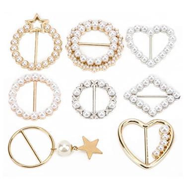 Imagem de Clipes de camiseta, anel de gravata de metal simplista roupas botão nó de canto moda pérolas cachecol fivela para roupas lenço de pescoço xale