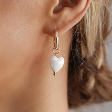 Imagem de Brincos de coração para mulheres, ouro, prata, vermelho, rosa, pingente de argola em forma de brinco de conversa, pérola, joias, presentes, Medium, Latão, Sem pedra preciosa