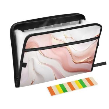 Imagem de Wassud Pasta organizadora de arquivos sanfonada em mármore rosa dourado A4, pasta organizadora de documentos, com etiquetas, pasta de arquivos expansível, 13 bolsos