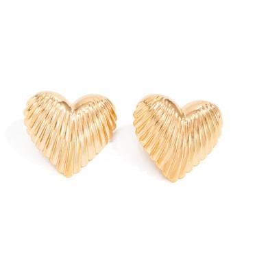 Imagem de Brincos grossos de coração de amor para mulheres, geometria irregular exagerada, vulcânica, metal, líquido, pingente de coração, Large, Zinco, Sem pedra preciosa