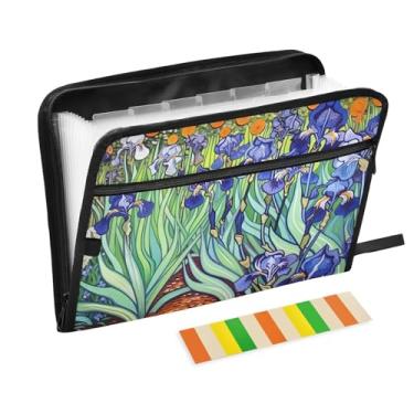 Imagem de Wassud Organizador de arquivos sanfonado Iris Garden com 13 bolsos com abas e adesivos, organizador de pastas de documentos de recibo de papel tamanho carta A4 para viagens de escritório