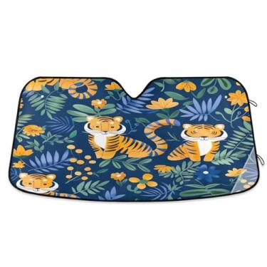 Imagem de Qilmy Pára-brisa de carro de bebê tigre fofo, protetor de viseira dobrável mantém a frescura bloqueia raios UV e acessórios para proteger carros, SUVs, caminhões-S2438