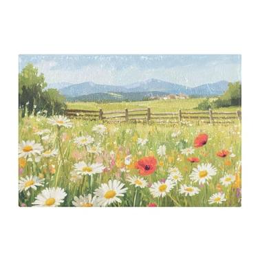 Imagem de Burbuja Tapete de banho Meadow Wildflowers, tapete de banheiro absorvente extra macio com suporte antiderrapante para banheiro, banheira e chuveiro, 40 x 61 cm