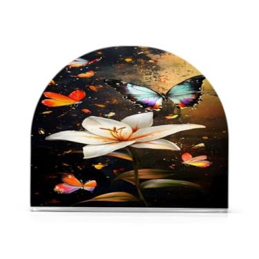 Imagem de Qilmy Lindos lírios e borboletas porta-guardanapos para mesas - porta-guardanapos para cozinha, porta-guardanapos de mesa, porta-guardanapos de coquetel, porta-guardanapos moderno, guardanapos de