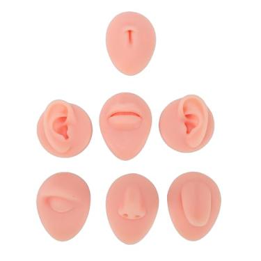 Imagem de TARSHYRY Conjunto de Modelos de Prática de Piercing Corporal de Silicone Macio de 7 Peças, Orelha Flexível, Olho, Nariz, Boca, Língua, Umbigo, Modelos de Simulação para Treinamento, (Pele clara)