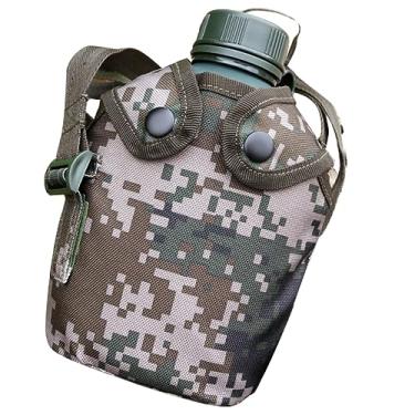 Imagem de SUPVOX Garrafa de água de cantina militar de alumínio para acampamento, caminhada, sobrevivência, aventura ao ar livre, com bolsa de fecho de pressão e design de gancho, liga de vazamento