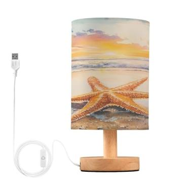Imagem de Joisal Luminária pequena de mesa de cabeceira Starfish Beach com abajur de linho, essencial para quarto