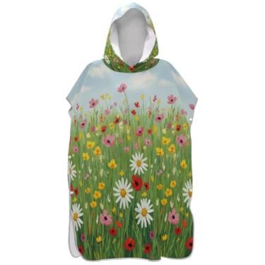 Imagem de Joisal Poncho de surfe trocador de roupão adulto praia moletom toalha floral plus size unissex adulto poncho com capuz flores silvestres