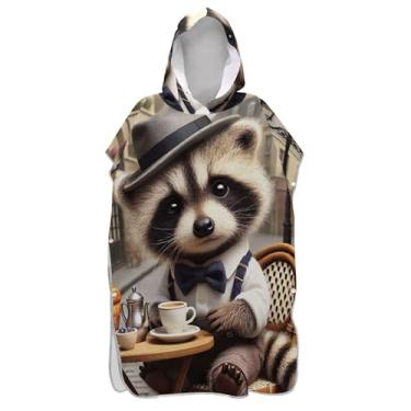 Imagem de Roupão vintage legal de troca de guaxinim para adultos, poncho de surfe, plus size, masculino, feminino, com capuz, toalha de natação com capuz, fofo