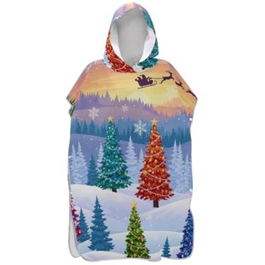 Imagem de Joisal Poncho de surfe trocador de roupão para praia Adul moletom toalha absorvente colorido árvores de Natal poncho masculino com capuz