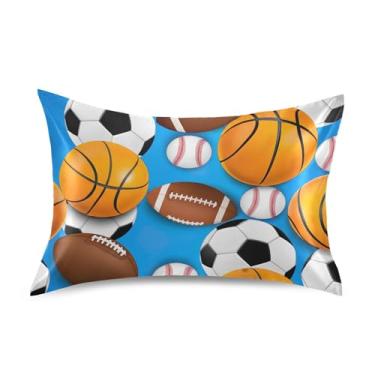 Imagem de Fronha King Queen Padrão Bolas Esportivas Bolas de Futebol Azul Desenho Cetim Fronhas Engraçadas Personalizadas Refrigeração para Cabelo e Pele King Size 101,6 cm x 50,8 cm