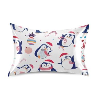 Imagem de Fronhas para cabelo pinguins de Natal doces branco rei queen almofadas padrão chinelos cetim refrescante capa de almofada macia conforto king size 101,6 cm x 50,8 cm
