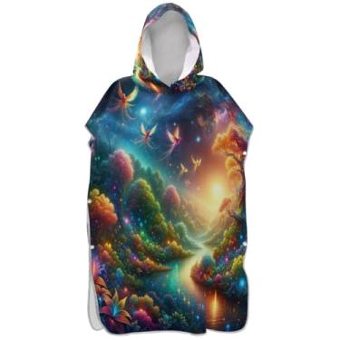 Imagem de Joisal Roupão de mudança de poncho de surfe com árvores coloridas brilhantes para Adul Poncho reutilizável masculino feminino com capuz toalhas de banho de praia com capuz