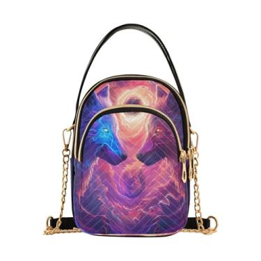 Imagem de Wolf in Starry Night Bolsa tiracolo antirroubo feminina bolsas e bolsas carteiro para mulheres, Wolves Fight, 15*21*8cm