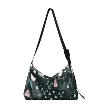 Imagem de Bolsas Hobo de couro de pata de gato fofas para mulheres bolsa transversal masculina padrão bolsa de ombro com estampa animal, Coelhos, pássaros, flores