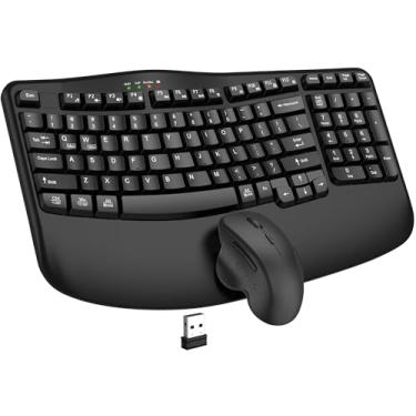 Imagem de Combo de teclado e mouse sem fio, teclado ergonômico de 2,4 G com descanso de pulso e mouse ergonômico sem fio avançado DPI de 3 níveis, digitação natural para Windows, Mac OS Desktop
