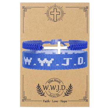 Imagem de COLORFUL BLING WWJD Pulseira trançada com contas WWJD combinando proteção para casais presentes cristãos religiosos inspiradores O que Jesus faria, pulseiras de amizade, presente para mulheres e