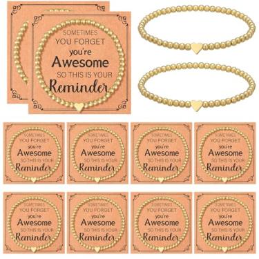 Imagem de Hinly Conjunto de 12 pulseiras de agradecimento com contas de coração dourado presentes inspiradores para mulheres pulseiras elásticas com contas para amizade, presentes de aniversário, presente de