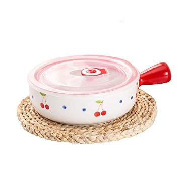 Imagem de Pratos Tigela de alça de cerâmica tigela de salada de frutas tigela de café da manhã pratos de macarrão instantâneo criativo fofo cozimento doméstico utensílios de mesa de cozinha (cor: G) (I)