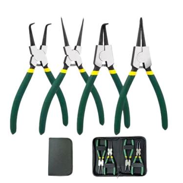 Imagem de Conjunto de alicates de anel de pressão de 18 cm, 4 peças de alicates internos/externos com garras retas + dobradas, alicate de grampo C resistente e ferramenta de remoção de clipe C com bolsa de
