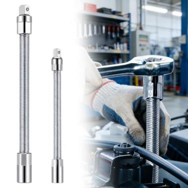 Imagem de 2 peças de extensão de soquete flexível universal para brocas, extensões de chave prateada, soquete, alça de acionamento, extensões de eixo flexível, soquetes, suporte de broca para espaços apertados