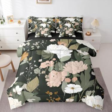 Imagem de Erosebridal Conjunto de edredom completo de flores florais com 7 peças, rústico, botânico, estética, em um saco, boêmio, elegante, flores, folhas, para mulheres, adultos, vintage, fazenda, plantas