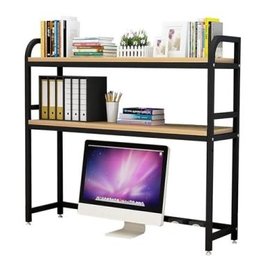 Imagem de Estante de mesa industrial para mesa de computador - Rack organizador de mesa ajustável de 2 níveis, estante de mesa multiuso de metal, suporte de armazenamento de bancada aberto, para exibição de