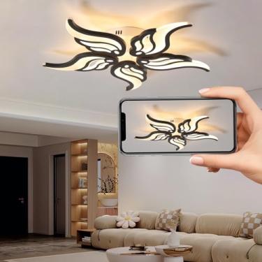 Imagem de Luminária de teto LED com design criativo de flor, dimerizável com controle remoto, moderna para sala de estar, quarto, sala de jantar e escritório (preta, 5 lâmpadas).